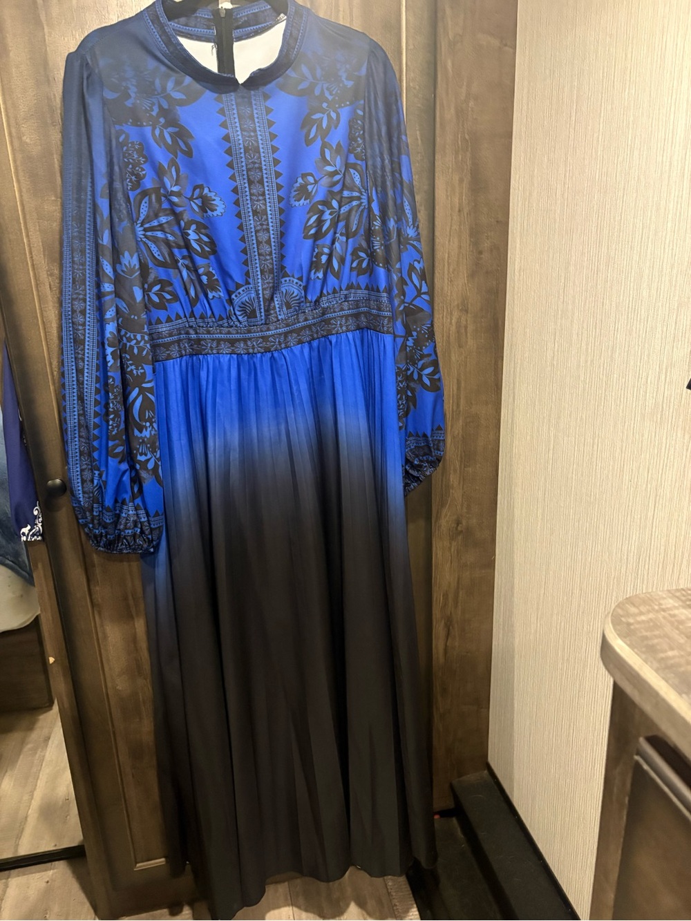 Blue and Black Floral Ombre Maxi Dress